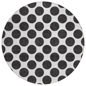 HomeRoots 5' Black and Ivory Polka Dot Washable Area Rug - Durable Design for Indoor and Outdoor Spaces 8' Round 614871