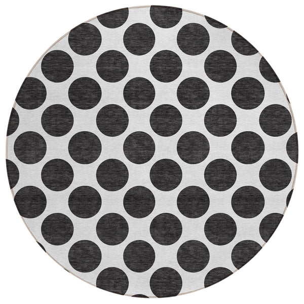 HomeRoots 5' Black and Ivory Polka Dot Washable Area Rug - Durable Design for Indoor and Outdoor Spaces 8' Round 614871