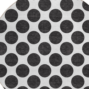 HomeRoots 5' Black and Ivory Polka Dot Washable Area Rug - Durable Design for Indoor and Outdoor Spaces 8' Round 614871