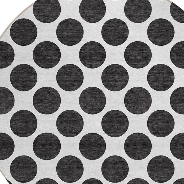 HomeRoots 5' Black and Ivory Polka Dot Washable Area Rug - Durable Design for Indoor and Outdoor Spaces 8' Round 614871