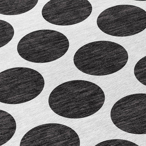 HomeRoots 5' Black and Ivory Polka Dot Washable Area Rug - Durable Design for Indoor and Outdoor Spaces 8' Round 614871