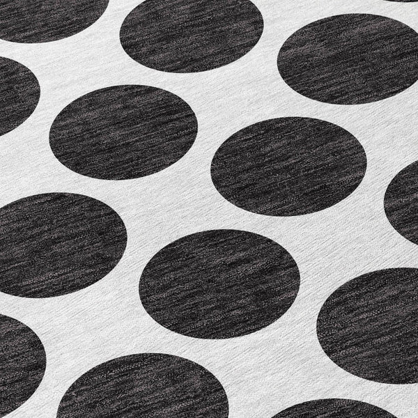 HomeRoots 5' Black and Ivory Polka Dot Washable Area Rug - Durable Design for Indoor and Outdoor Spaces 8' Round 614871