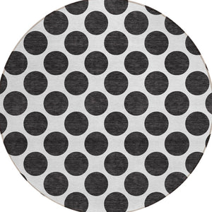 HomeRoots 5' Black and Ivory Polka Dot Washable Area Rug - Durable Design for Indoor and Outdoor Spaces 8' Round 614871