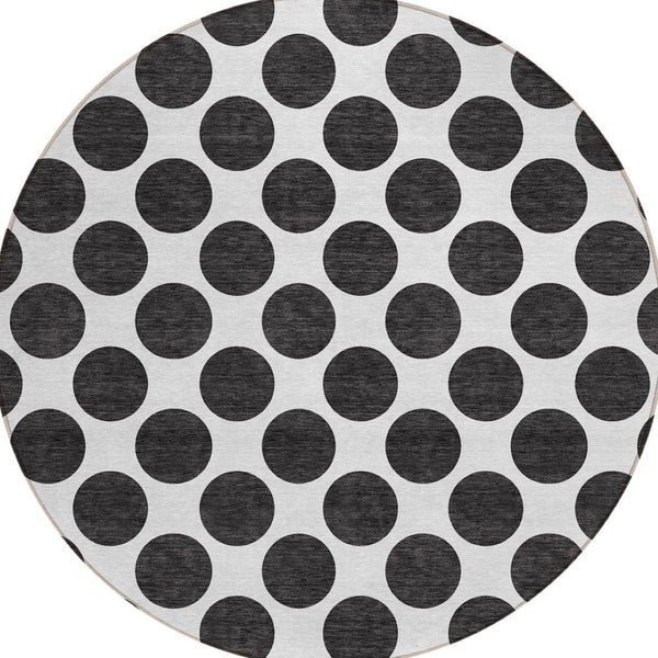 HomeRoots 5' Black and Ivory Polka Dot Washable Area Rug - Durable Design for Indoor and Outdoor Spaces 8' Round 614871