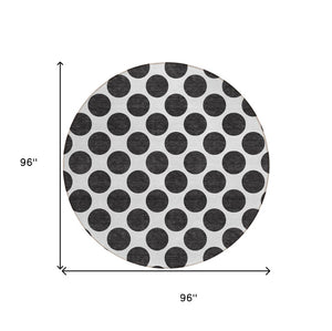 HomeRoots 5' Black and Ivory Polka Dot Washable Area Rug - Durable Design for Indoor and Outdoor Spaces 8' Round 614871