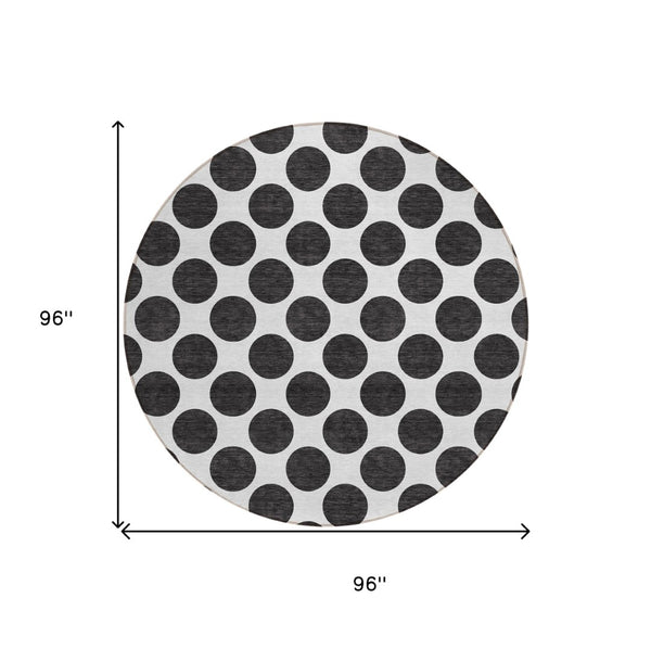 HomeRoots 5' Black and Ivory Polka Dot Washable Area Rug - Durable Design for Indoor and Outdoor Spaces 8' Round 614871