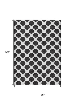 HomeRoots 5' Black and Ivory Polka Dot Washable Area Rug - Durable Design for Indoor and Outdoor Spaces 8' X 10' 614872