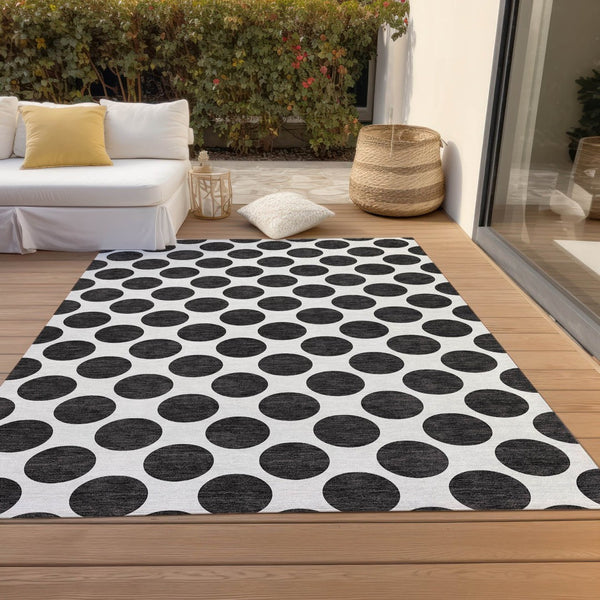 HomeRoots 5' Black and Ivory Polka Dot Washable Area Rug - Durable Design for Indoor and Outdoor Spaces 8' X 10' 614872