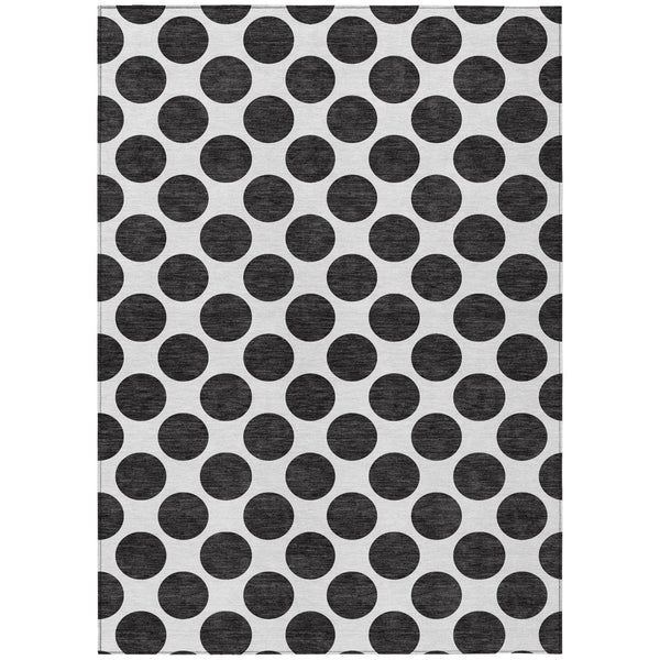 HomeRoots 5' Black and Ivory Polka Dot Washable Area Rug - Durable Design for Indoor and Outdoor Spaces 8' X 10' 614872