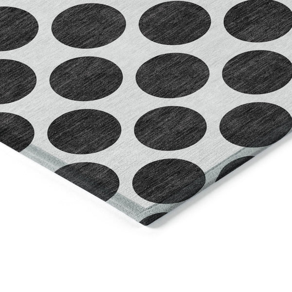 HomeRoots 5' Black and Ivory Polka Dot Washable Area Rug - Durable Design for Indoor and Outdoor Spaces 8' X 10' 614872