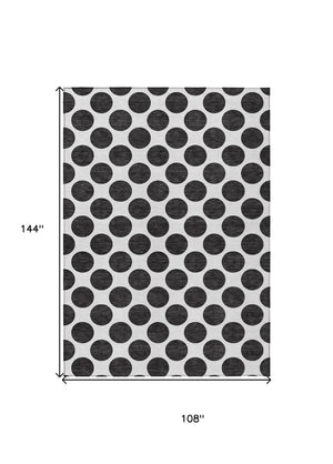 HomeRoots 5' Black and Ivory Polka Dot Washable Area Rug - Durable Design for Indoor and Outdoor Spaces 9' X 12' 614873