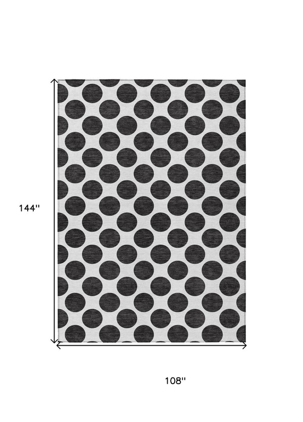 HomeRoots 5' Black and Ivory Polka Dot Washable Area Rug - Durable Design for Indoor and Outdoor Spaces 9' X 12' 614873