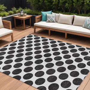 HomeRoots 5' Black and Ivory Polka Dot Washable Area Rug - Durable Design for Indoor and Outdoor Spaces 9' X 12' 614873