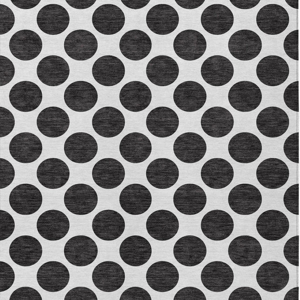HomeRoots 5' Black and Ivory Polka Dot Washable Area Rug - Durable Design for Indoor and Outdoor Spaces 9' X 12' 614873