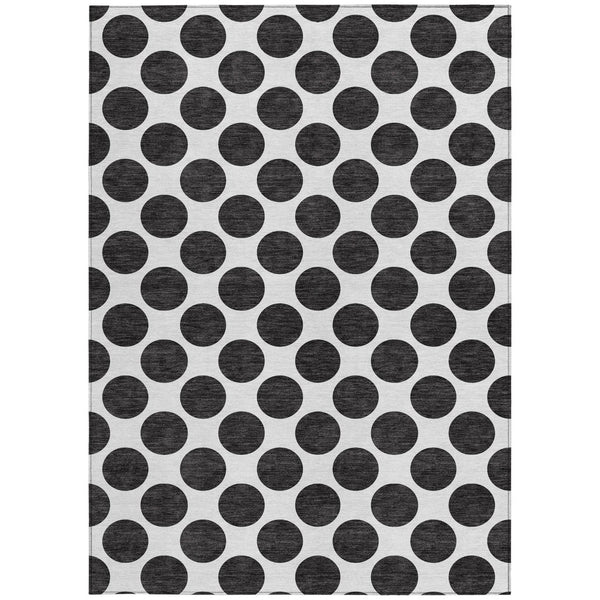 HomeRoots 5' Black and Ivory Polka Dot Washable Area Rug - Durable Design for Indoor and Outdoor Spaces 10' X 14' 614874