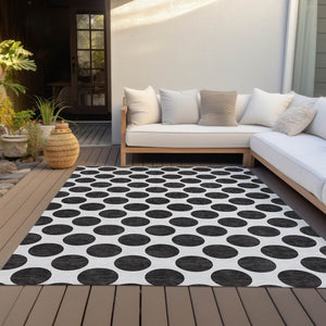 HomeRoots 5' Black and Ivory Polka Dot Washable Area Rug - Durable Design for Indoor and Outdoor Spaces 10' X 14' 614874