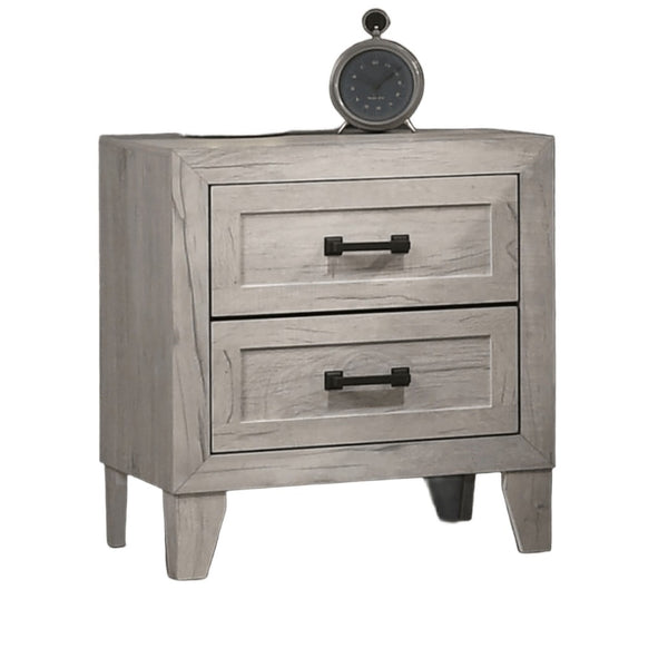English Elm 3pc Eastern King Bedroom Set Whitewash Tufted Headboard Shelving Light Nightstands B2741S00224