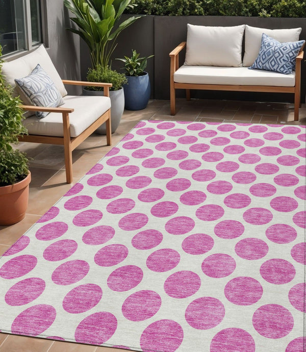 HomeRoots 5' Blush and Ivory Polka Dot Area Rug - Stylish, Washable, Durable for Indoor and Outdoor Spaces 5' X 8' 614876