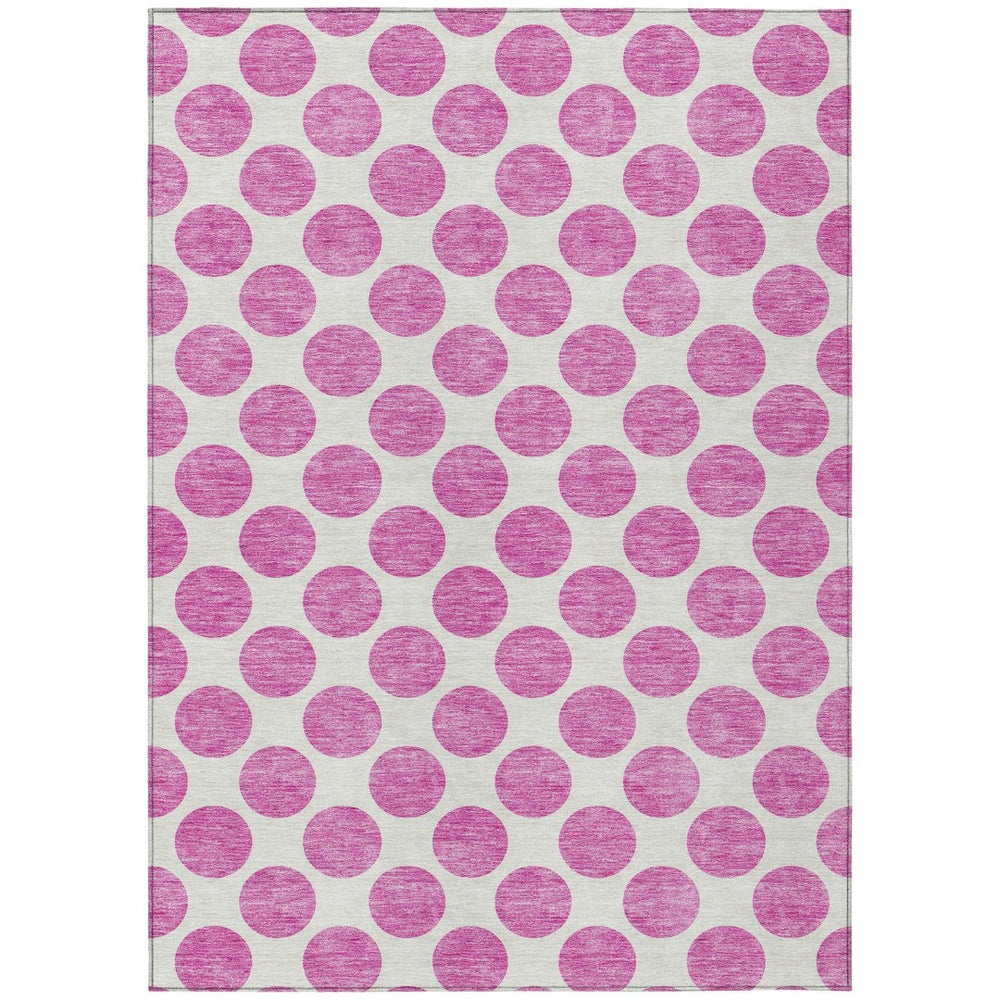 HomeRoots 5' Blush and Ivory Polka Dot Area Rug - Stylish, Washable, Durable for Indoor and Outdoor Spaces 5' X 8' 614876