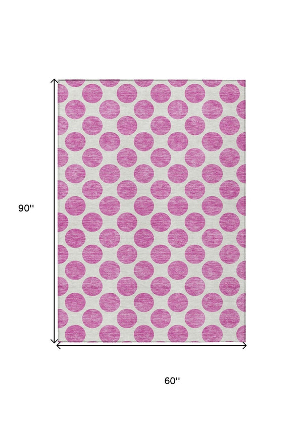 HomeRoots 5' Blush and Ivory Polka Dot Area Rug - Stylish, Washable, Durable for Indoor and Outdoor Spaces 5' X 8' 614876