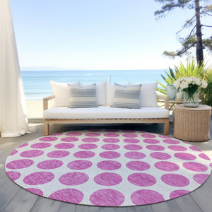 HomeRoots 5' Blush and Ivory Polka Dot Area Rug - Stylish, Washable, Durable for Indoor and Outdoor Spaces 8' Round 614877