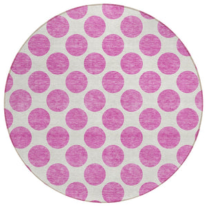 HomeRoots 5' Blush and Ivory Polka Dot Area Rug - Stylish, Washable, Durable for Indoor and Outdoor Spaces 8' Round 614877