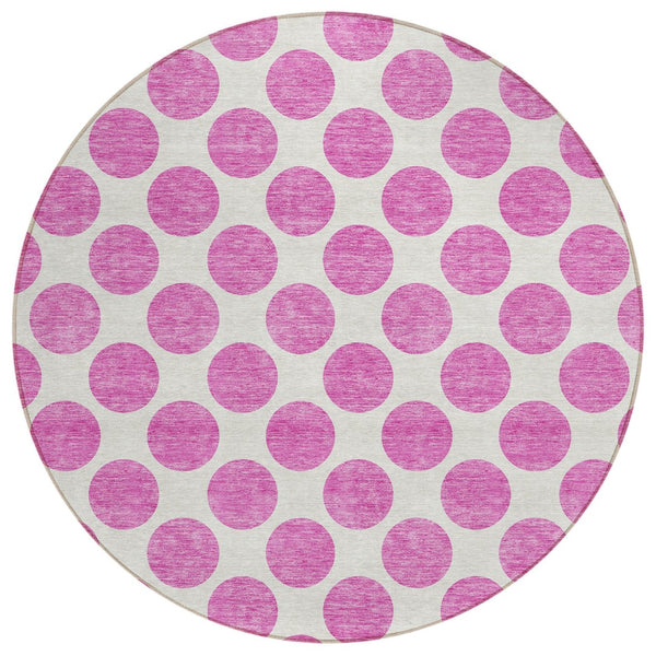 HomeRoots 5' Blush and Ivory Polka Dot Area Rug - Stylish, Washable, Durable for Indoor and Outdoor Spaces 8' Round 614877