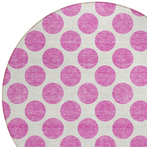 HomeRoots 5' Blush and Ivory Polka Dot Area Rug - Stylish, Washable, Durable for Indoor and Outdoor Spaces 8' Round 614877