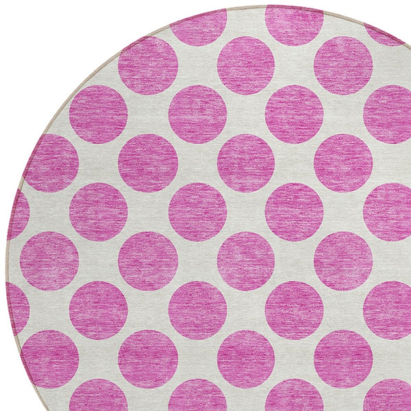 HomeRoots 5' Blush and Ivory Polka Dot Area Rug - Stylish, Washable, Durable for Indoor and Outdoor Spaces 8' Round 614877