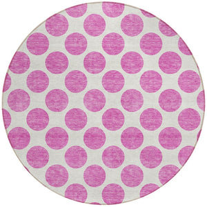 HomeRoots 5' Blush and Ivory Polka Dot Area Rug - Stylish, Washable, Durable for Indoor and Outdoor Spaces 8' Round 614877