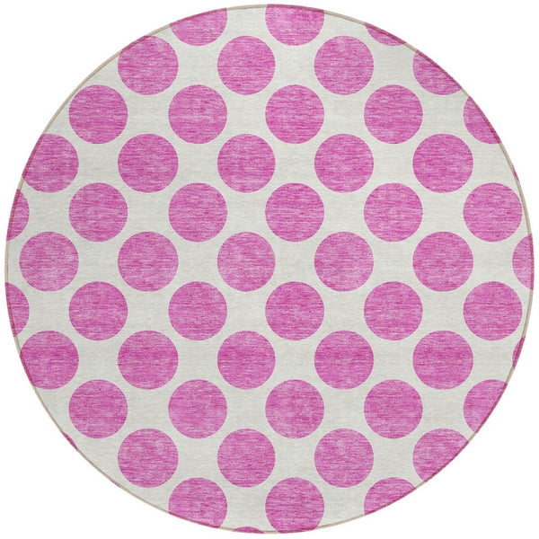 HomeRoots 5' Blush and Ivory Polka Dot Area Rug - Stylish, Washable, Durable for Indoor and Outdoor Spaces 8' Round 614877