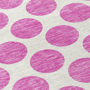 HomeRoots 5' Blush and Ivory Polka Dot Area Rug - Stylish, Washable, Durable for Indoor and Outdoor Spaces 8' Round 614877
