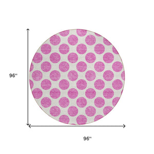 HomeRoots 5' Blush and Ivory Polka Dot Area Rug - Stylish, Washable, Durable for Indoor and Outdoor Spaces 8' Round 614877