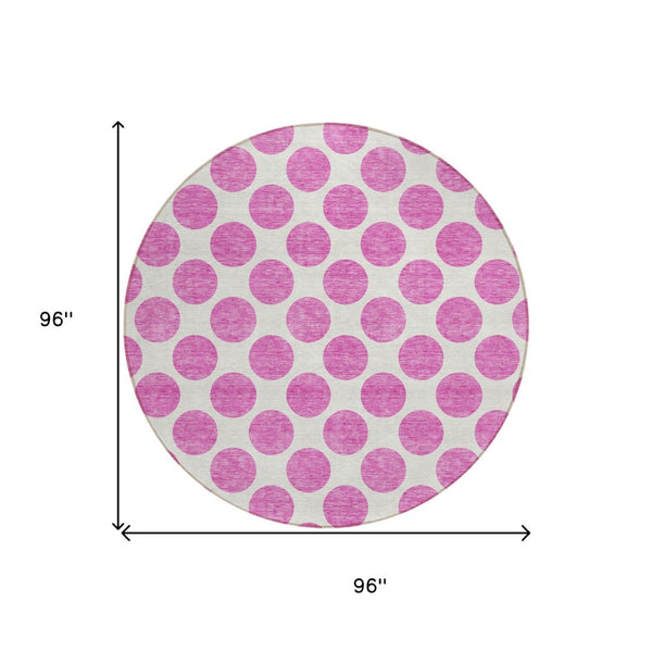 HomeRoots 5' Blush and Ivory Polka Dot Area Rug - Stylish, Washable, Durable for Indoor and Outdoor Spaces 8' Round 614877