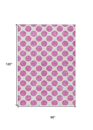 HomeRoots 5' Blush and Ivory Polka Dot Area Rug - Stylish, Washable, Durable for Indoor and Outdoor Spaces 8' X 10' 614878