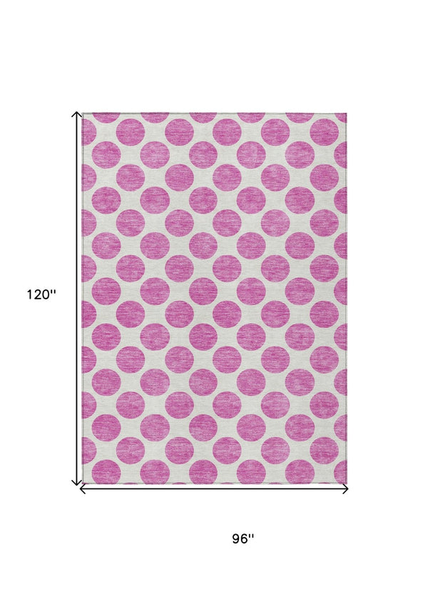 HomeRoots 5' Blush and Ivory Polka Dot Area Rug - Stylish, Washable, Durable for Indoor and Outdoor Spaces 8' X 10' 614878