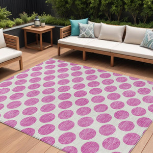HomeRoots 5' Blush and Ivory Polka Dot Area Rug - Stylish, Washable, Durable for Indoor and Outdoor Spaces 8' X 10' 614878