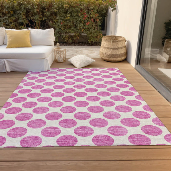 HomeRoots 5' Blush and Ivory Polka Dot Area Rug - Stylish, Washable, Durable for Indoor and Outdoor Spaces 8' X 10' 614878