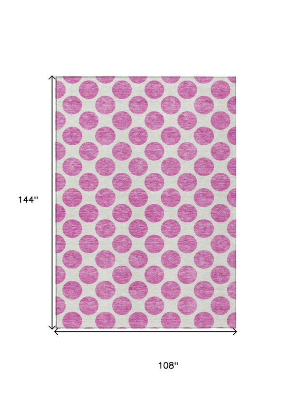 HomeRoots 5' Blush and Ivory Polka Dot Area Rug - Stylish, Washable, Durable for Indoor and Outdoor Spaces 9' X 12' 614879