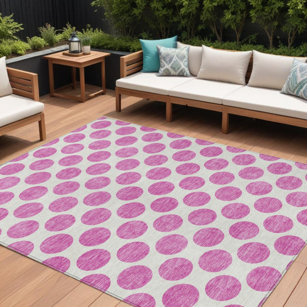 HomeRoots 5' Blush and Ivory Polka Dot Area Rug - Stylish, Washable, Durable for Indoor and Outdoor Spaces 10' X 14' 614880