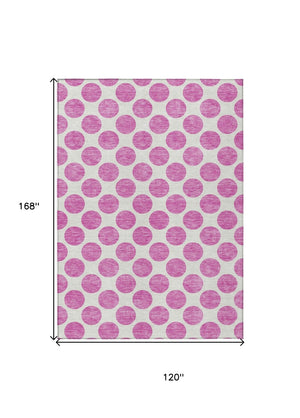 HomeRoots 5' Blush and Ivory Polka Dot Area Rug - Stylish, Washable, Durable for Indoor and Outdoor Spaces 10' X 14' 614880