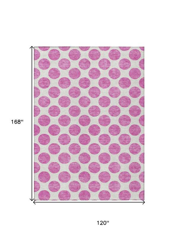 HomeRoots 5' Blush and Ivory Polka Dot Area Rug - Stylish, Washable, Durable for Indoor and Outdoor Spaces 10' X 14' 614880