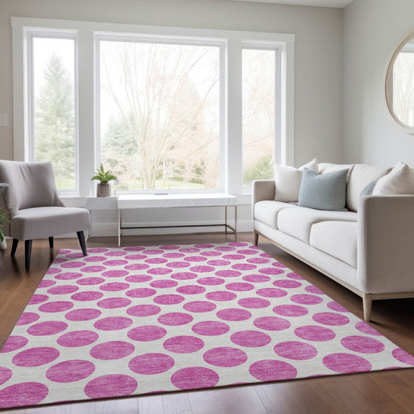 HomeRoots 5' Blush and Ivory Polka Dot Area Rug - Stylish, Washable, Durable for Indoor and Outdoor Spaces 10' X 14' 614880