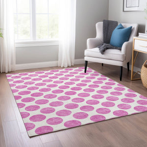 HomeRoots 5' Blush and Ivory Polka Dot Area Rug - Stylish, Washable, Durable for Indoor and Outdoor Spaces 10' X 14' 614880