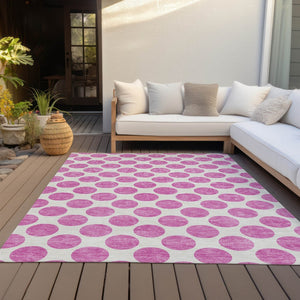 HomeRoots 5' Blush and Ivory Polka Dot Area Rug - Stylish, Washable, Durable for Indoor and Outdoor Spaces 10' X 14' 614880