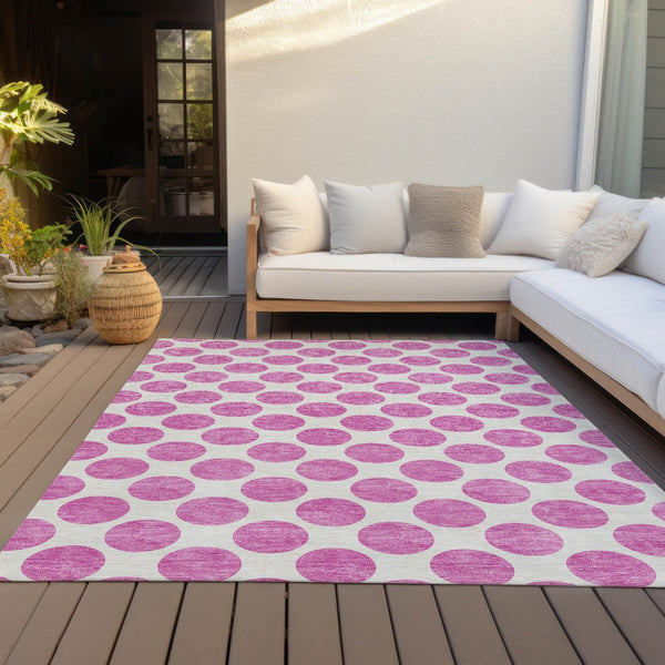 HomeRoots 5' Blush and Ivory Polka Dot Area Rug - Stylish, Washable, Durable for Indoor and Outdoor Spaces 10' X 14' 614880