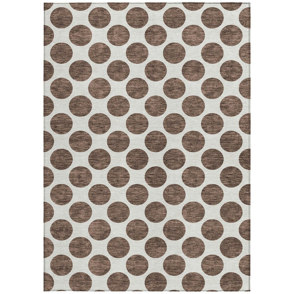 HomeRoots 5' Durable Brown and Ivory Polka Dot Area Rug – Washable, Stylish for Indoor and Outdoor Spaces 5' X 8' 614882