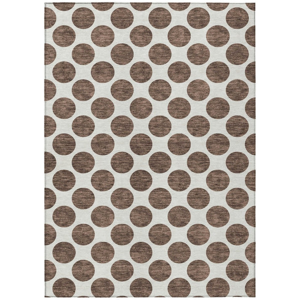 HomeRoots 5' Durable Brown and Ivory Polka Dot Area Rug – Washable, Stylish for Indoor and Outdoor Spaces 5' X 8' 614882
