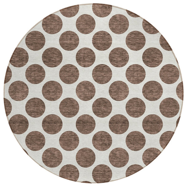 HomeRoots 5' Durable Brown and Ivory Polka Dot Area Rug – Washable, Stylish for Indoor and Outdoor Spaces 8' Round 614883