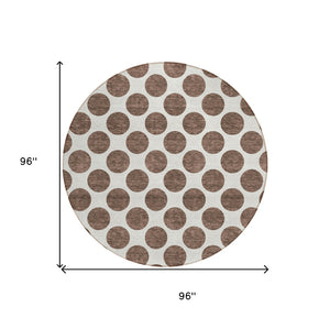 HomeRoots 5' Durable Brown and Ivory Polka Dot Area Rug – Washable, Stylish for Indoor and Outdoor Spaces 8' Round 614883